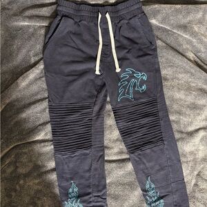 Disney Navy Blue Joggers with teal Flame Design